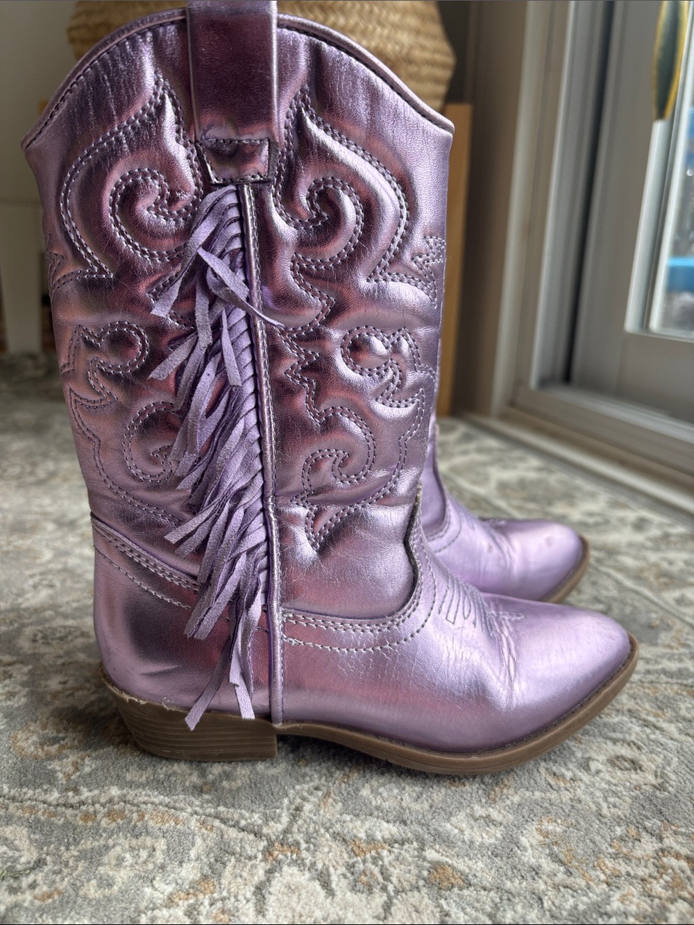 Girls Purple Fringe Western Boots